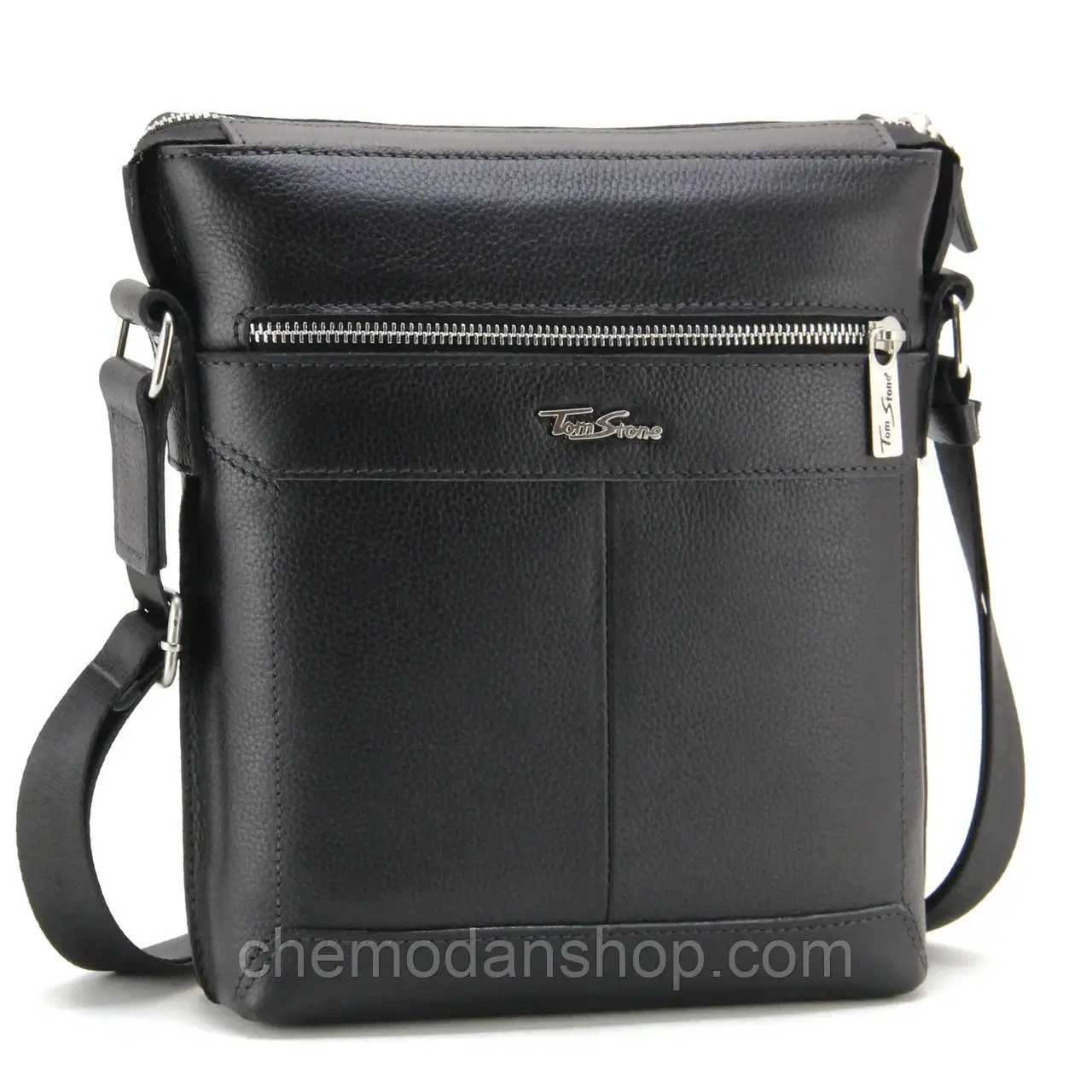 Сумка чоловіча шкіряна вертикальна чорна Tom Stone 5011 В