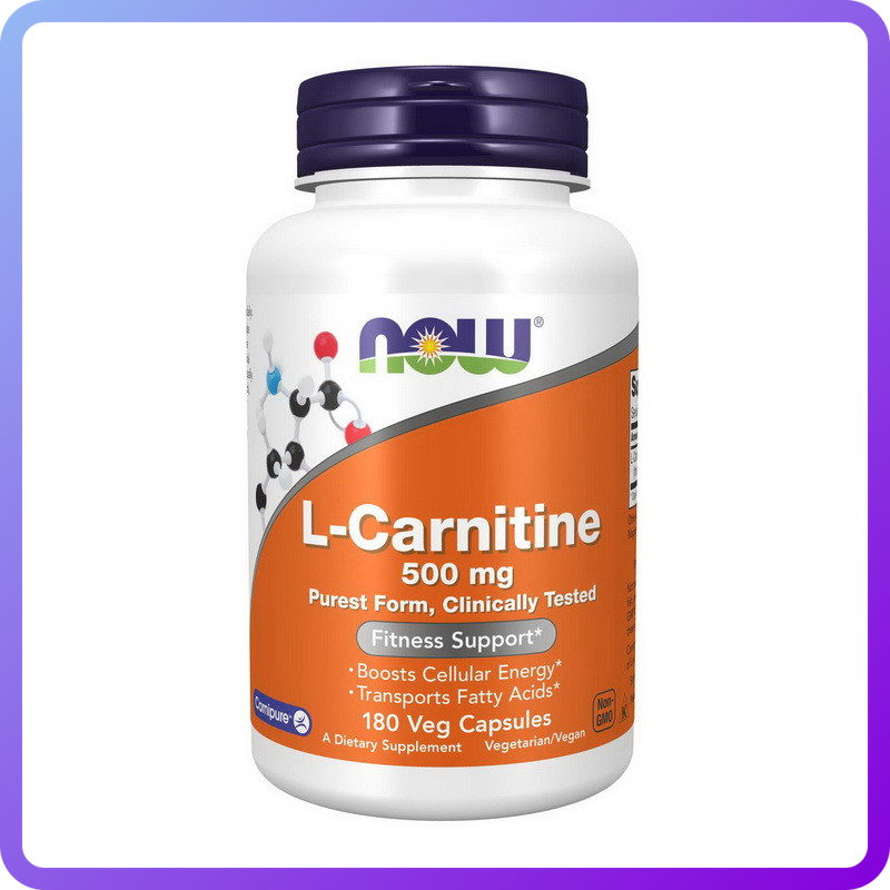Жироспалювач Now Foods L-Carnitine 500 мг purest form 180 вег.капс (346064)