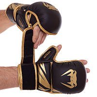 Перчатки для бокса, ММА, кикбоксинга, боевое самбо VENUM черно-золотые BO-3393: Gsport