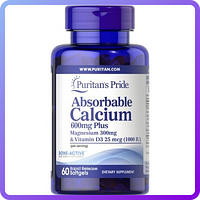 Вітаміни і мінерали Puritans Pride Absorbable Calcium 600 мг plus Magnesium 300 мг & Vitamin D 1000iu 60 (111523)