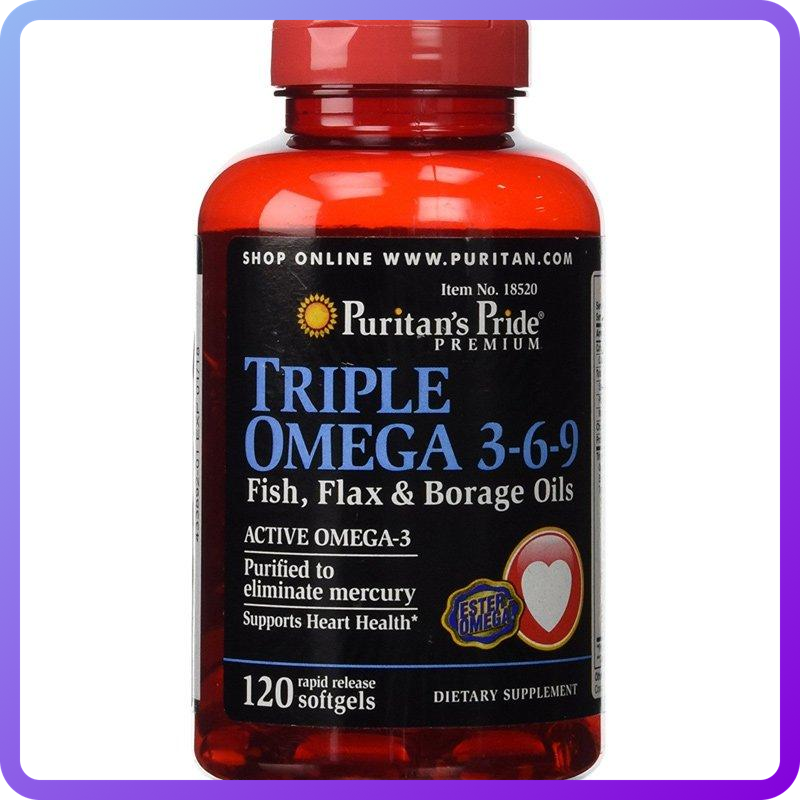 Риб'ячий жир Puritans Pride Triple Omega 3-6-9 Fish Flax & Borage Oils 120 гель.капс (343952)