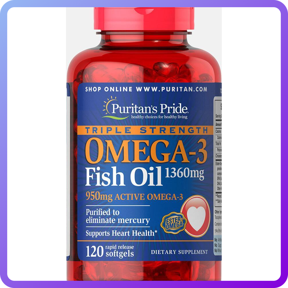Комплекс незамінних жирних кислот Puritan's Pride Omega 3 Triple Strength 1360 мг (120 кап) (337413)