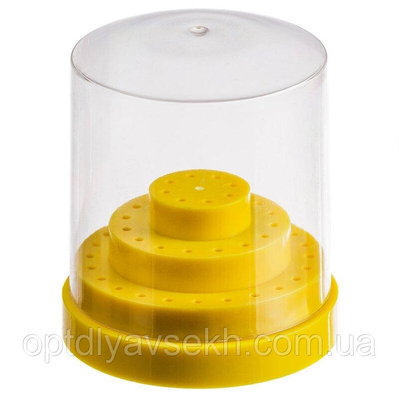 Підставка - контейнер для фрез (насадок) кругла з кришкою, на 48 комірок Жовтий