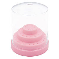 Подставка - контейнер для фрез (насадок) круглая с крышкой, на 48 ячеек Нежно-розовый