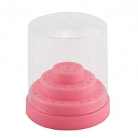 Подставка - контейнер для фрез (насадок) круглая с крышкой, на 48 ячеек Ярко-розовый