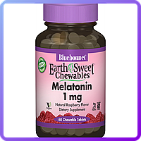 Снодійне Bluebonnet Nutrition Melatonin 1 мг Смак Малини Earth Sweet Chewables 60 жувальних таблеток (231859)