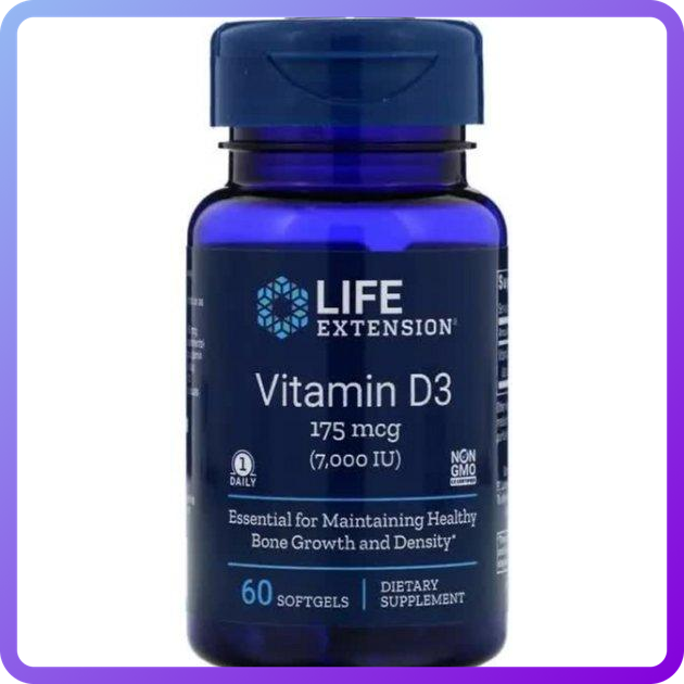 Вітамін D3 Life Extension Vitamin D3 175 мкг (7000 МО) 60 гельових капсул (345169)
