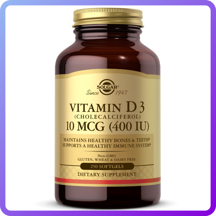 Вітаміни і мінерали Solgar Vitamin D3 400 250 IU гел.капс (346300)