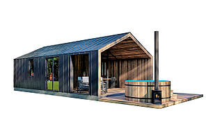 Каркасна баня Барн Хаус 8,7х5,0м Sauna Barn House 02 Thermowood Production