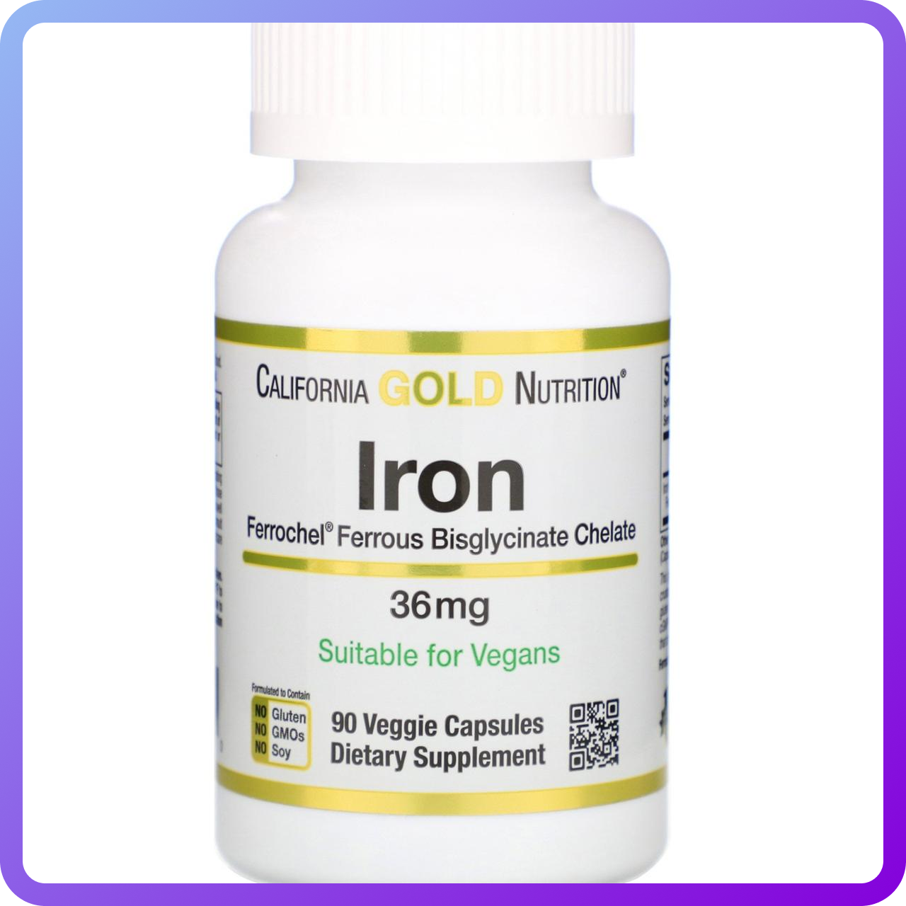 Вітаміни і мінерали California Gold Nutrition Ferrochel Iron (Bisglycinate) 36 мг 90 капс (341850)