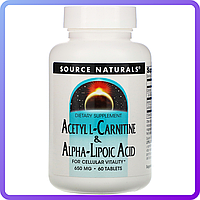 Ацетил-L-Карнитин и Альфа-Липоевая Кислота Source Naturals Acetyl L-Carnitine & Alpha Lipoic Acid 650 мг 60