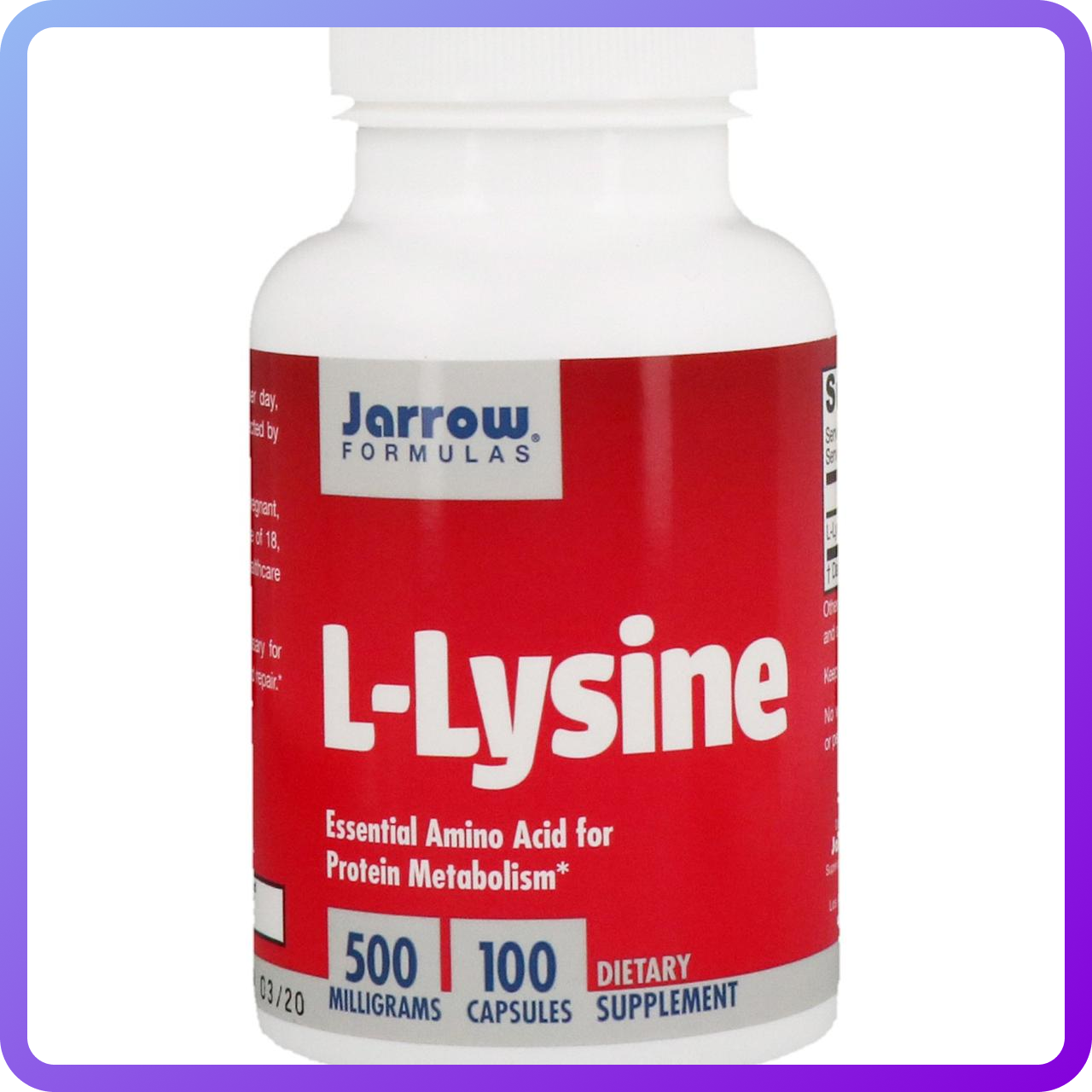 L-Лізин Jarrow Formulas L-Lysine 500 мг 100 капс (341933)