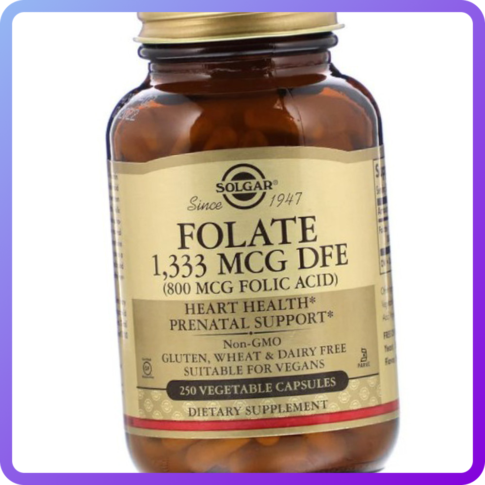 Фолієва кислота Solgar Folate 1 333 мкг DFE (Folic Acid 800 мкг) 250 вег.капс (345467)