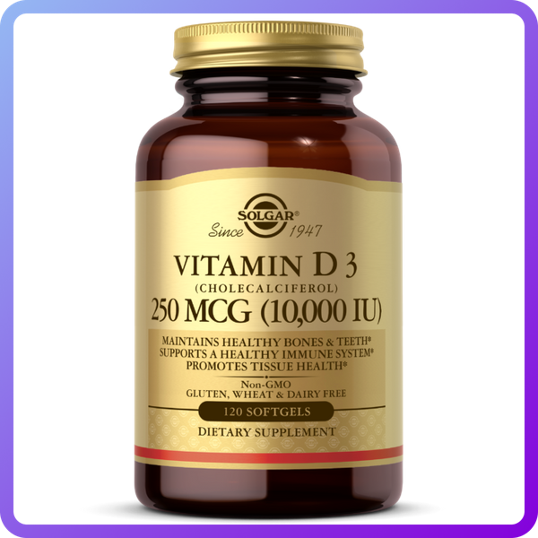Вітамін D3 Solgar Vitamin D3 (Cholecalciferol) 250 мкг 10000 МО 120 гельових капсул (344644)