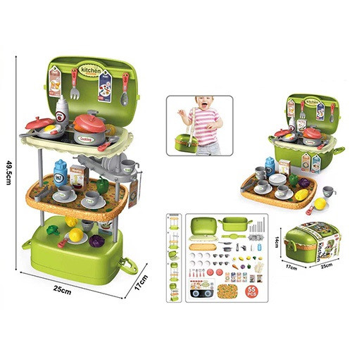 KM25745 Іграшкова кухня плита, посуд, кухонний набір, стіл складається в сумку-валіза, у картонній обгортці