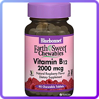 Витамин Bluebonnet Nutrition В12 2000 мкг Вкус Малины Earth Sweet 90 жевательных таблет (470187)