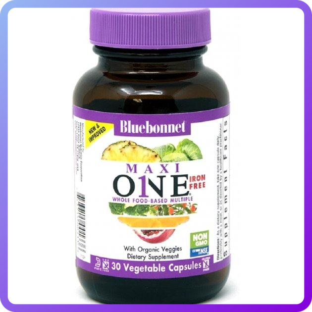 Мультивітаміни без заліза Bluebonnet Nutrition MAXI ONE Iron Free 30 вегетаріанських капсул (344777)