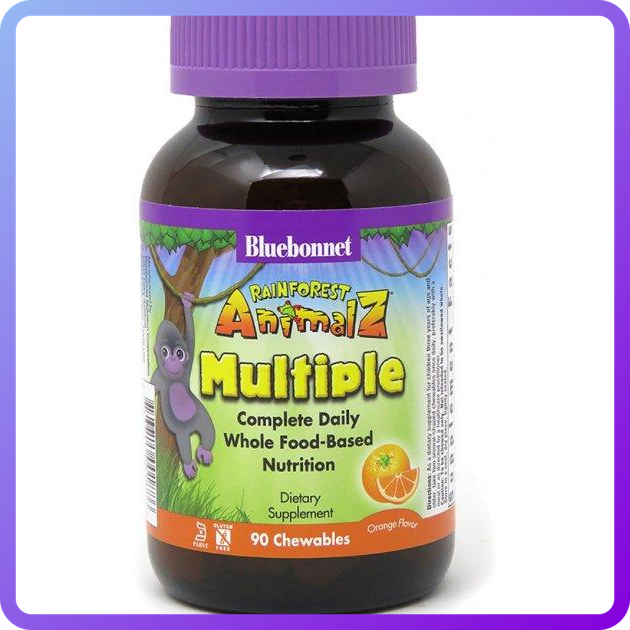 Мультивітаміни для Дітей Смак Апельсина Bluebonnet Nutrition Rainforest Animalz 90 жувальних капсул (344781)