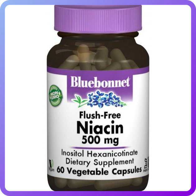Ніацин без инфузата (В3) Bluebonnet Nutrition Flush-Free Niacin 500 мг 60 гельових капсул (344793)