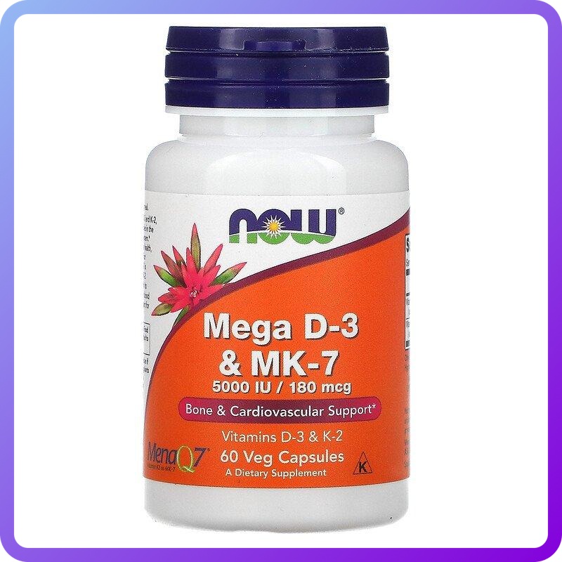 Вітамін Д3 та МК-7 Now Foods Mega D-3 & MK-7 5000 IU 180 мкг 60 вег.капс (345832)
