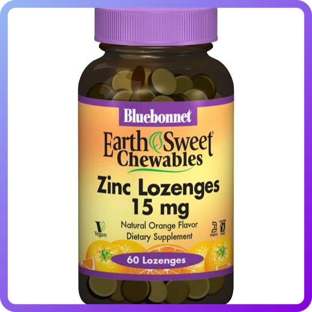 Цинк Bluebonnet Nutrition Zinc 15 мг EarthSweet жувальні цукерки 60 таблеток для розсмоктування (344814)