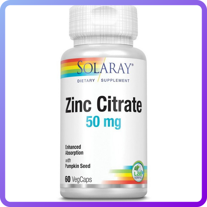 Вітаміни і мінерали Solaray Zinc Citrate 50 мг 60 вег.капс (345963)