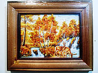 Картина с янтарной крошкой "Косули на водопое"