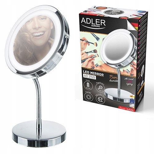 Косметичне дзеркало Adler AD 2159 з LED-підсвічуванням, 3-кратним збільшенням і хромованим корпусом