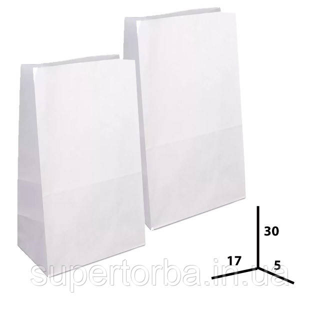 Пакети паперові білі розмір 17х5х30 100 штук, фото 1