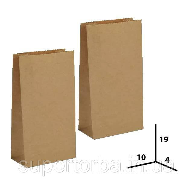 Паперовий крафтовий пакет розмір 10х4х19 коричневий 100 штук, фото 1