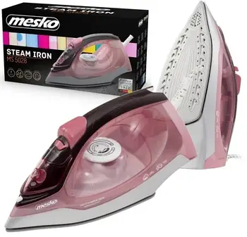 Праска з парою Mesko MS 5028 - 2600 Вт, керамічна підошва, вертикальне відпарювання, паровий удар 60 г/хв