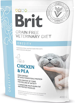 Беззерновий корм для котів для зниження ваги з куркою Brit GF Veterinary Diet Obesity 400 г