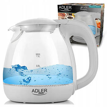 Електрочайник Adler AD 1283G – 1 л, скляний корпус, LED-підсвітка, 1100 Вт