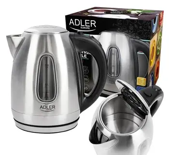 Електрочайник Adler AD 1223 — 1,7 л, 2200 Вт, нержавіюча сталь, LED-підсвітка