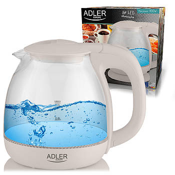 Електрочайник Adler AD 1283C Cappuccino – 1.0 л, 1100 Вт, скляний корпус, LED-підсвітка