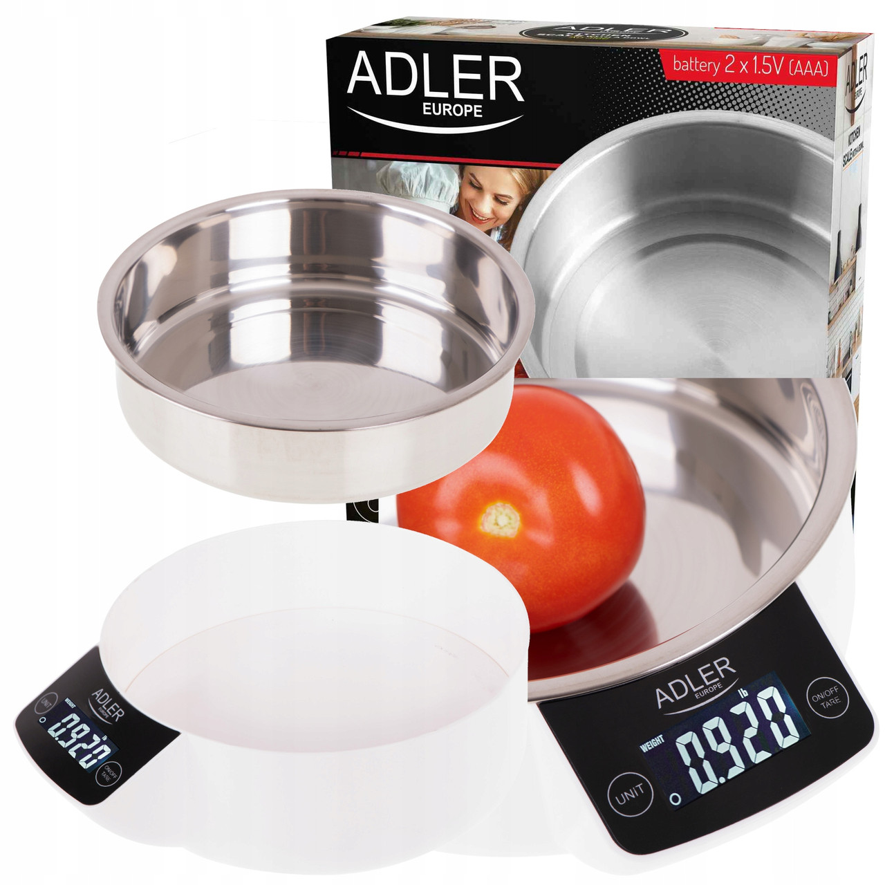 Кухонні електронні ваги Adler AD 3166 — 5 кг, 900 мл чаша, точність 1 г