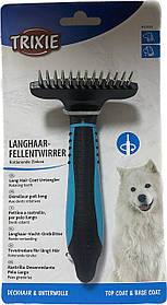 Розчіска-граблі Trixie для собак та кішок з металевими заокругленими зубцями, які крутяться і з пластиковою ручкою 23791