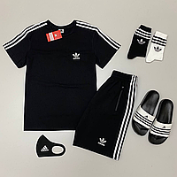 Летний спортивный костюм Adidas набор: футболка-шорты-тапки-2пары носки 323231Я Черный. Хит!