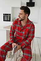 Клітчаста чоловіча піжама для сну сорочка та штани Україна С752423