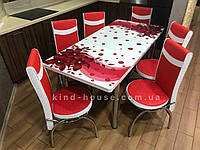 Стол обеденный раскладной и 6 стульев Калёное стекло Турция