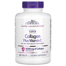 Колаген Super Collagen Plus Vitamin C 6000 мг 21st Century 180 таблеток