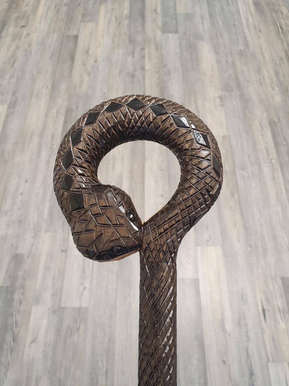 Тростина Змія ручної роботи, різьблена, дерев'яна, для ходьби, подарунок бабусі, дідусеві, літнім, фото 1