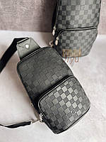 Мужская сумка слинг кожаная черная Louis Vuitton Avenue Sling