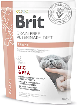 Дієтичний корм для котів при захворюваннях нирок з яйцем Brit GF Veterinary Diet Renal 400 г
