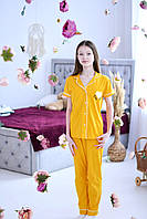 Красивая и стильная детская пижама для девочки на пуговицах (штаны и кофта) family look желтая 116-122