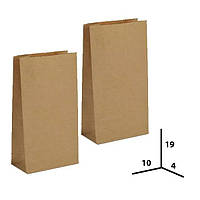 Бумажный крафтовый пакет размер 10х4х19 коричневый 1000 шт./ящ.