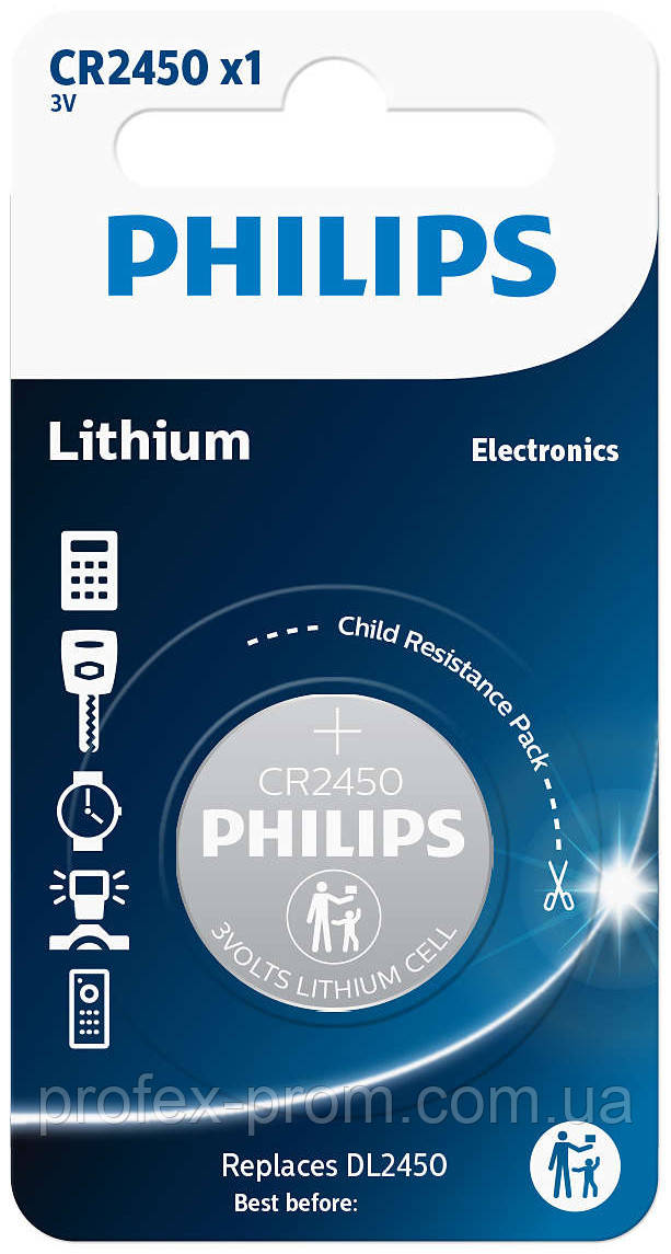 Батарея Philips CR2450 Button Lithium 3V B1 (блістер) (шт.)