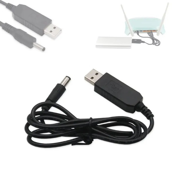 Кабель для роутера Wifi без світла, що підвищує перехідник USB-DC з 5 V на 12 V 5.5x2.1 мм, 1 м, фото 1