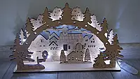 Рождественская шопка с подсветкой. Деревянный вертеп с гирляндой на батейках. Ночник из фанеры