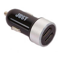 Автоадаптер Just Motion Dual USB Car Charger (2.4A/12W, 2USB) Black/Silver, bulk